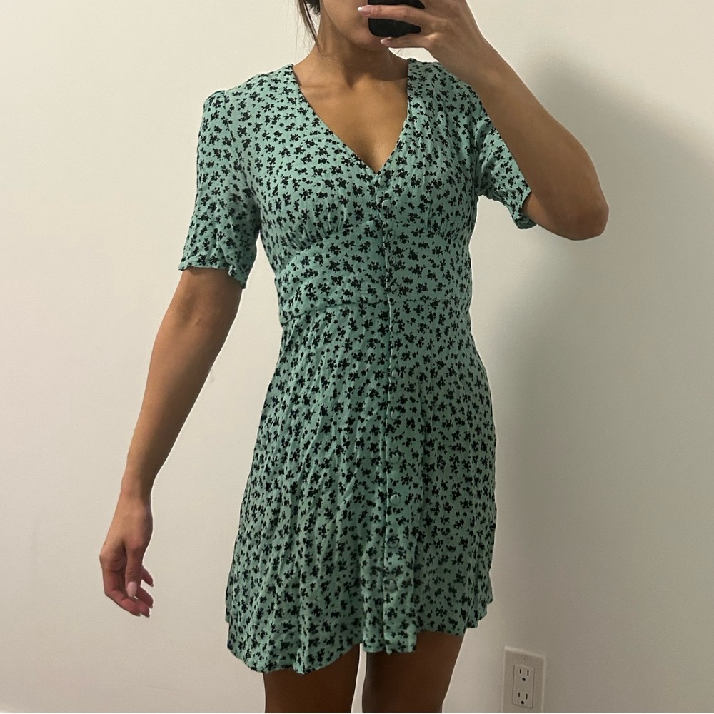 Nobody's child green floral printed mini tea dress